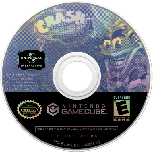 Crash Bandicoot The Wrath of Cortex for GameCube, disc for a 3D platformer video game with action-adventure gameplay, character-based levels, collectible challenges, and classic mascot platforming