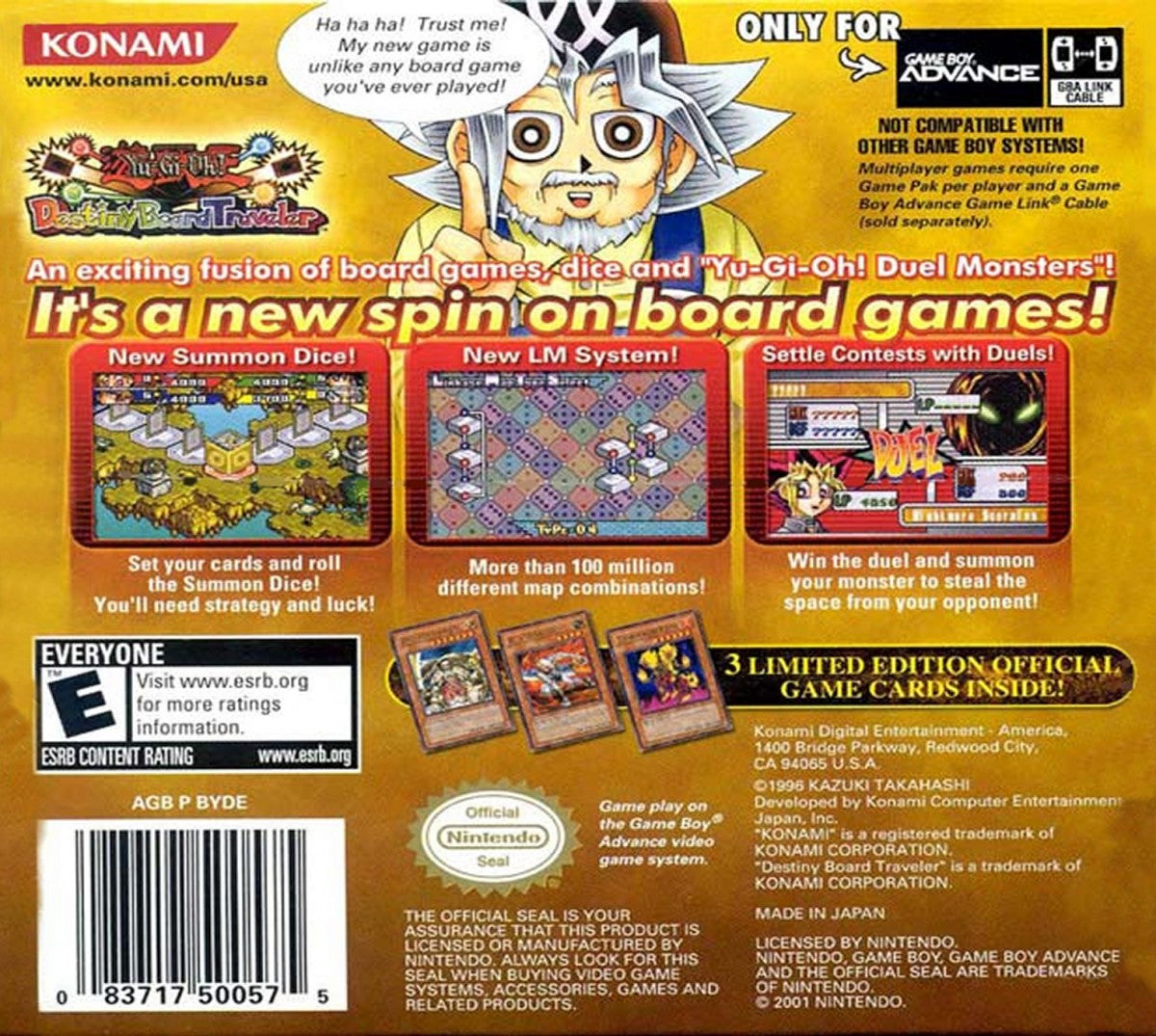 Yu-Gi-Oh! Destiny Board Traveler Game Boy Advance GBA for collectible card strategy video game fans featuring Yu-Gi-Oh! dueling gameplay monster cards spell and trap cards strategic board movement Destiny Board mechanics anime inspired characters challenging opponents and portable Nintendo GBA gaming collectible appeal back cover art