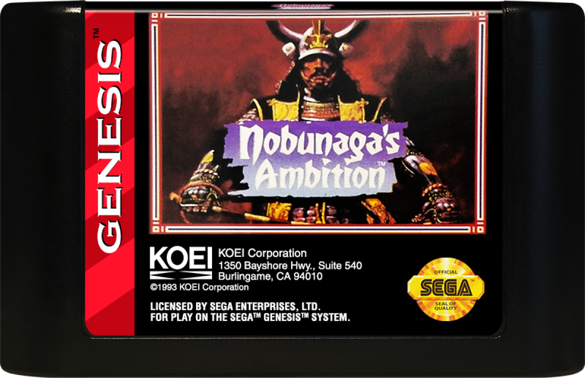Nobunaga's Ambition Sega Genesis GEN for retro video game enthusiasts featuring historical strategy simulation gameplay feudal Japan conquest tactical warfare resource management diplomacy turn based decision making and collectible gaming appeal cartridge