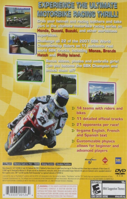 Hannspree Ten Kate Honda SBK Superbike World Championship back cover art for PlayStation 2 (PS2) video game