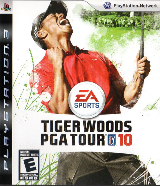 Tiger Woods PGA Tour 10 PlayStation 3 golf simulation video game featuring the US Open at Bethpage Black precision putting controls real-time weather from The Weather Channel and Tournament Challenge mode reliving historic golf moments front cover