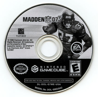 Madden NFL 07 disc for GameCube (GC) sports football video game