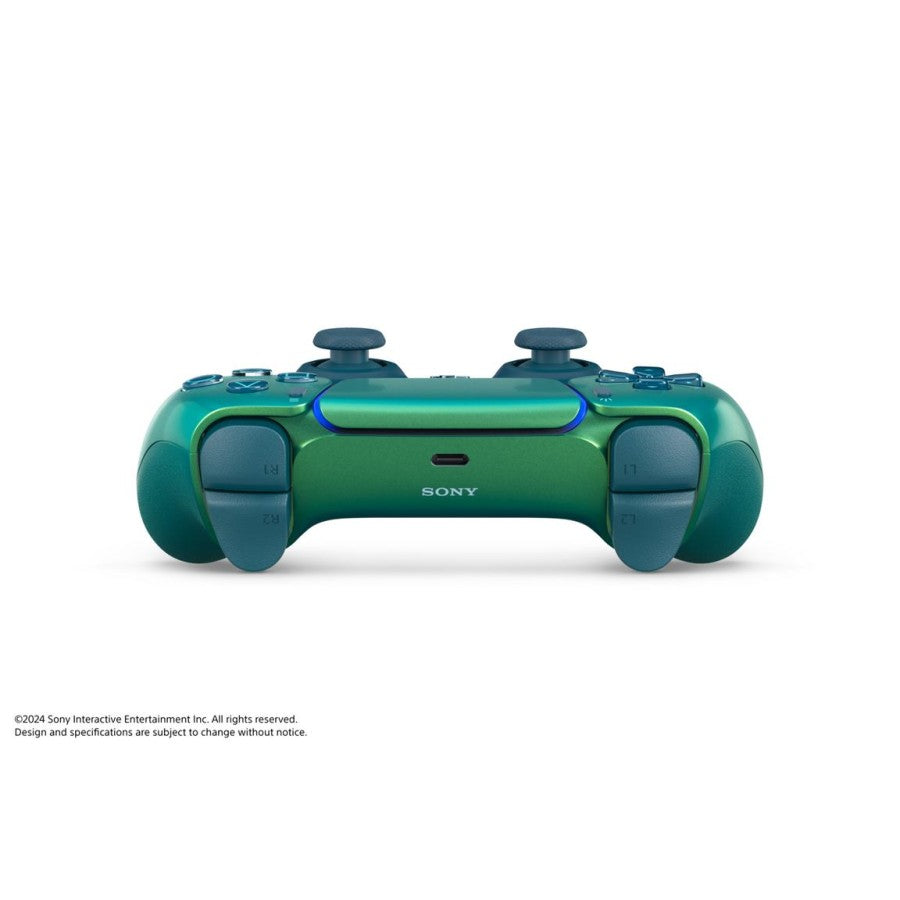 PlayStation 5 DualSense Wireless Controller Chroma Teal Pre Owned PS5 gaming accessory featuring vibrant Chroma Teal color design wireless Bluetooth connectivity adaptive triggers haptic feedback immersive vibration built in microphone motion sensors touchpad ergonomic grip rechargeable battery and responsive PlayStation 5 gaming controls collectible controller accessory and gaming setup appeal top