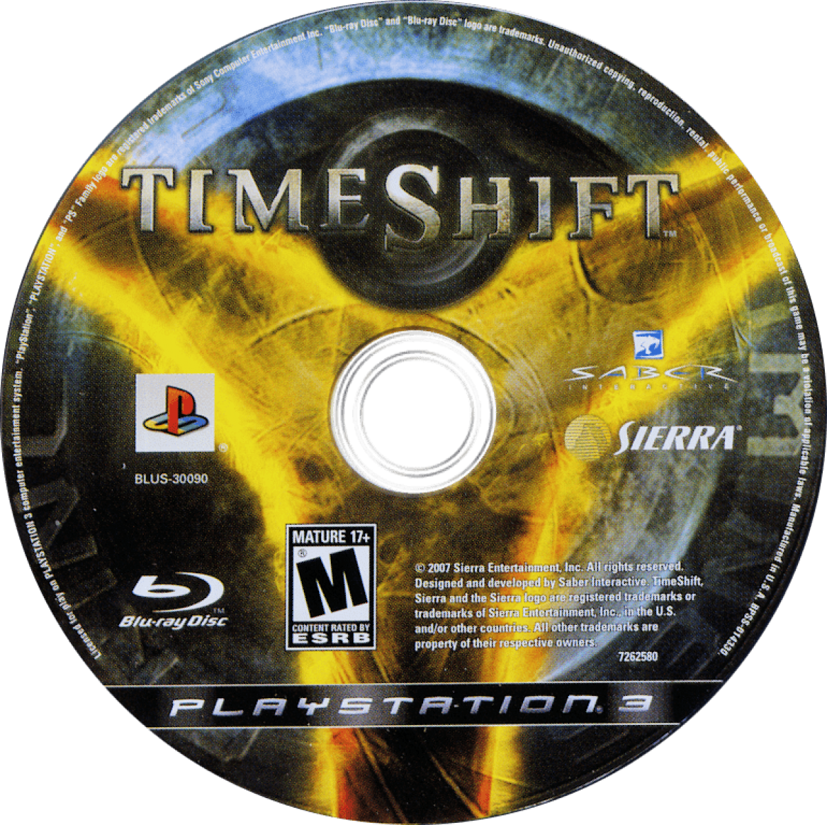 TimeShift PlayStation 3 PS3 retro video game first person shooter featuring time manipulation abilities futuristic combat challenging missions strategic action gameplay enemies and environments classic PS3 gaming experience collectible game collection appeal disc