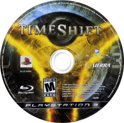 TimeShift PlayStation 3 PS3 retro video game first person shooter featuring time manipulation abilities futuristic combat challenging missions strategic action gameplay enemies and environments classic PS3 gaming experience collectible game collection appeal disc