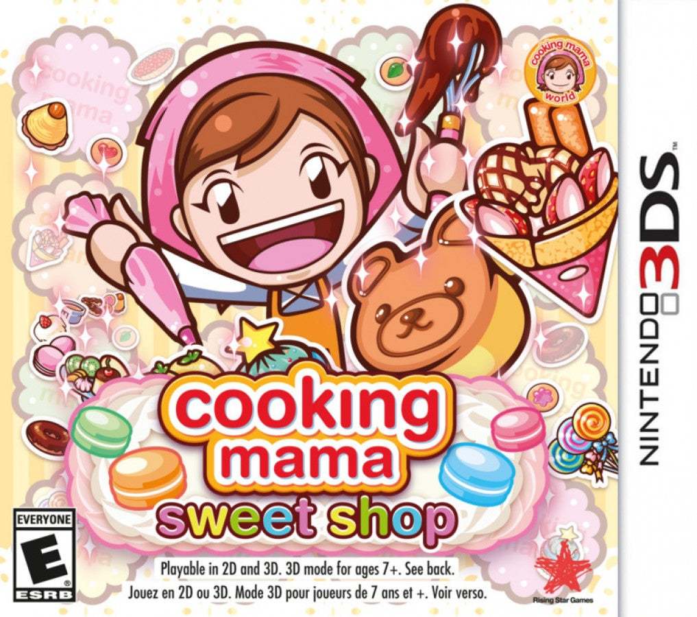 Cooking Mama Sweet Shop Nintendo 3DS 3DS cover art for retro video game enthusiasts featuring casual cooking simulation gameplay sweet shop dessert making activities mini game based mechanics touch screen interactions colorful family friendly presentation and portable handheld casual gaming experience and collectible gaming appeal