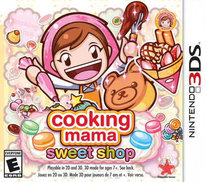 Cooking Mama Sweet Shop Nintendo 3DS 3DS cover art for retro video game enthusiasts featuring casual cooking simulation gameplay sweet shop dessert making activities mini game based mechanics touch screen interactions colorful family friendly presentation and portable handheld casual gaming experience and collectible gaming appeal