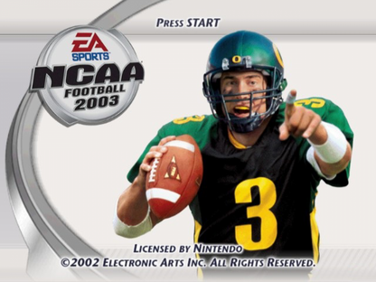 NCAA Football 2003 start screen for Nintendo GameCube (GC) college football sports video game