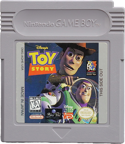 Toy Story for Game Boy (GB) at Gamers INC, featuring classic side-scrolling platform action inspired by the beloved Pixar film, where you play as Woody through varied levels packed with enemies, puzzles, and challenging jumps, delivering a nostalgic handheld adventure that brings the movie’s charm to retro gaming on the go cartridge