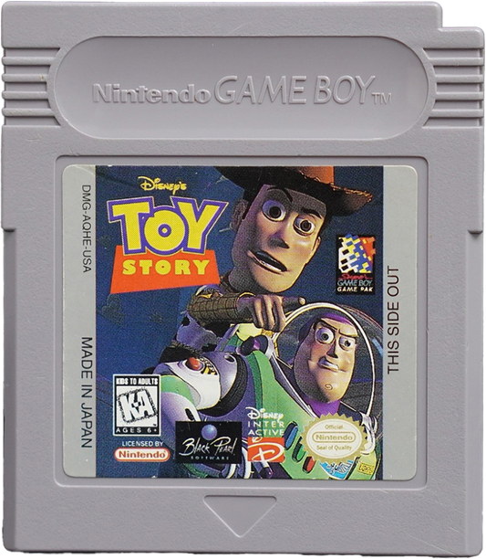 Toy Story for Game Boy (GB) at Gamers INC, featuring classic side-scrolling platform action inspired by the beloved Pixar film, where you play as Woody through varied levels packed with enemies, puzzles, and challenging jumps, delivering a nostalgic handheld adventure that brings the movie’s charm to retro gaming on the go cartridge