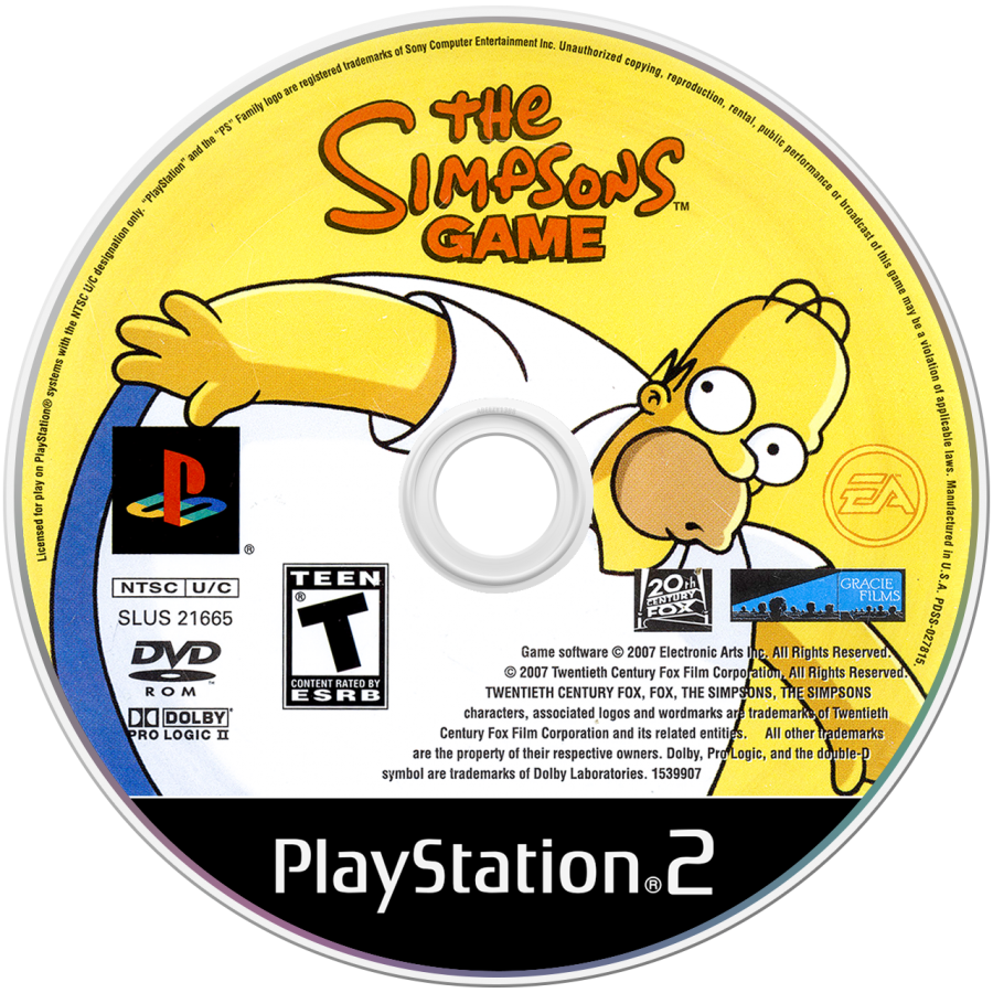 The Simpsons Game – PlayStation 2 (PS2) video game disc, action-adventure platformer.