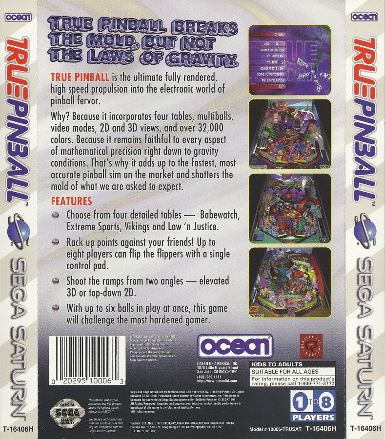 True Pinball back cover art for Sega Saturn (SS) video game