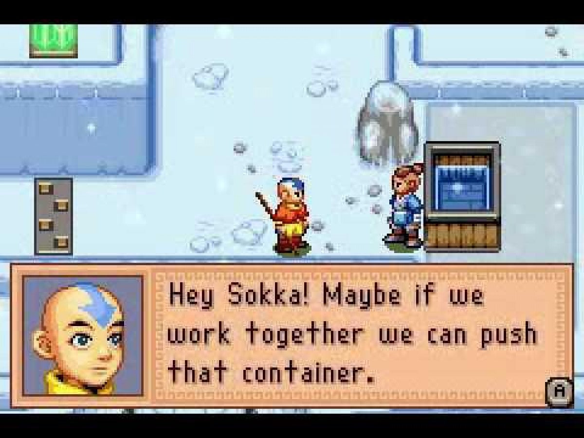 Avatar the Last Airbender Game Boy Advance GBA action adventure video game featuring Aang Katara Sokka elemental bending combat exploration puzzles enemies quests character abilities and gameplay inspired by the Avatar The Last Airbender animated series classic Game Boy Advance GBA gaming collectible retro gaming appeal gameplay