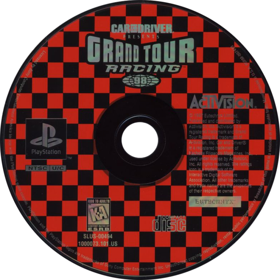 Car and Driver Presents: Grand Tour Racing '98 retro simulation racing game for PlayStation 1 (PS1) disc