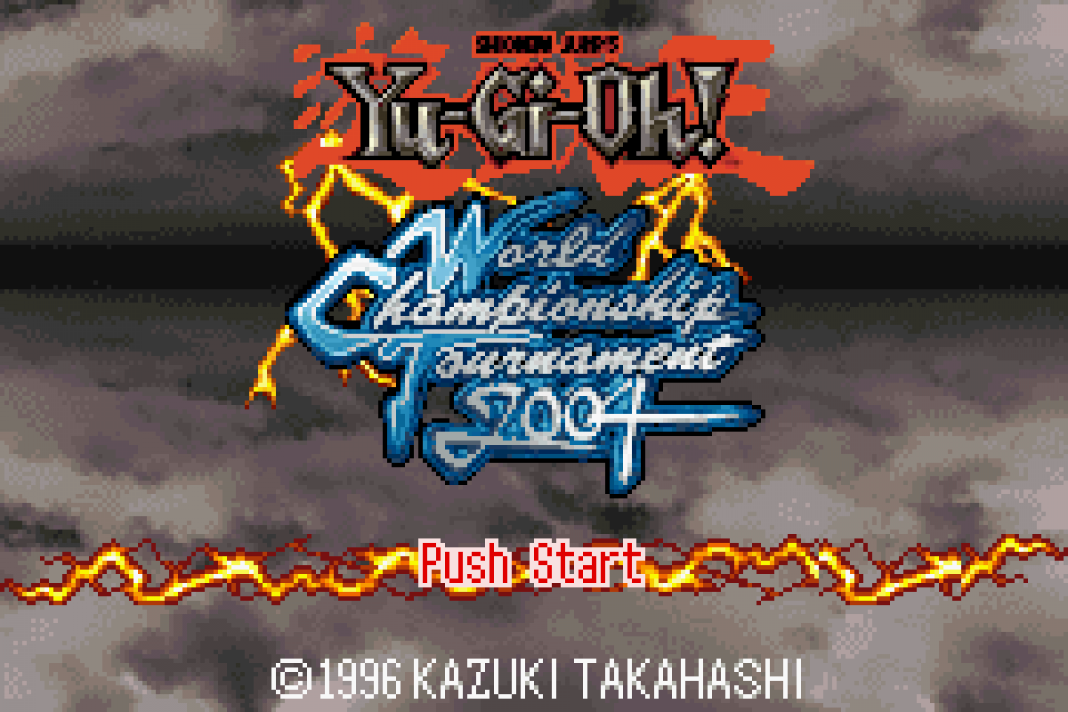 Yu-Gi-Oh! World Championship Tournament 2004 Nintendo Game Boy Advance GBA for strategy card battle retro video game fans featuring collectible card duels deck building tournament competition iconic monsters tactical gameplay classic handheld gaming collectible gaming appeal title screen