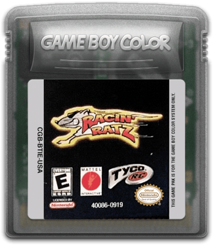 Racin Ratz Game Boy Color GBC video game featuring cartoon racing gameplay high speed kart racing colorful tracks competitive races character racing challenges and classic handheld action retro video game collection collectible gaming appeal cartridge 