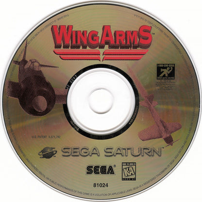 Wing Arms Sega Saturn flight combat simulator aerial dogfighting missions World War style aircraft third person flight action campaign mode Hudson Soft arcade style flying gameplay retro Saturn game Sega Saturn software video game title disc