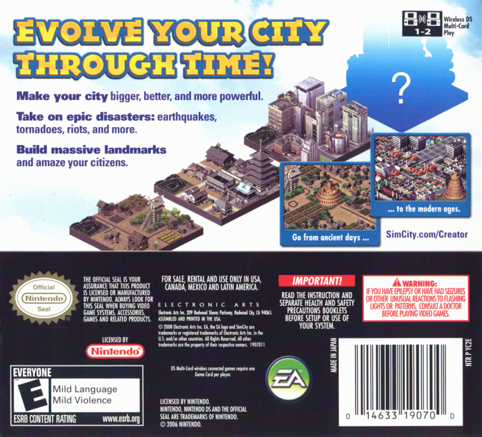 SimCity Creator back of case for Nintendo DS (DS) city-building simulation video game