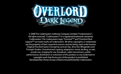 Overlord: Dark Legend – Nintendo Wii (Wii) action-adventure fantasy role-playing video game title screen