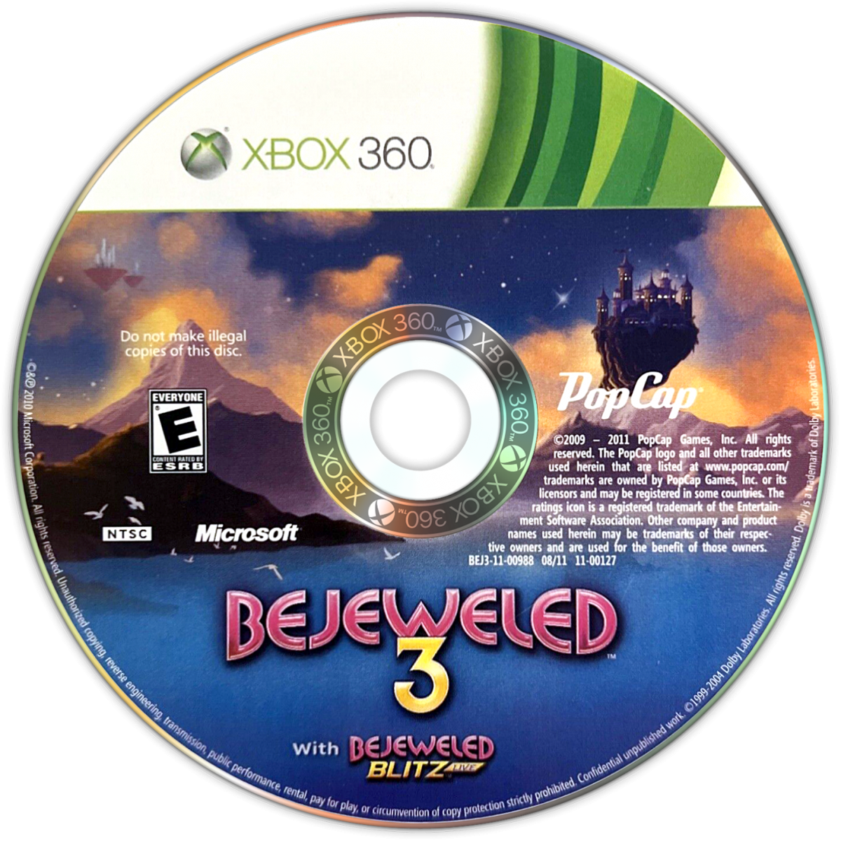 Bejeweled 3 Xbox 360 game featuring addictive puzzle-matching gameplay, colorful gem challenges, and casual arcade fun disc