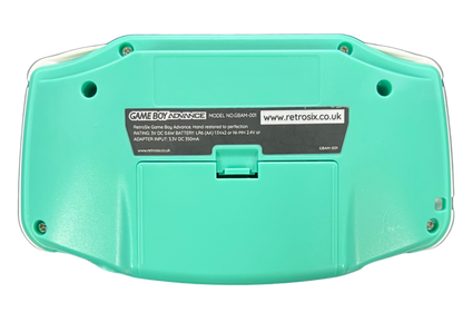 Game Boy Advance System GBA IPS Screen Custom Mint Green Shell Good Condition featuring a vibrant IPS display custom mint green housing classic handheld gaming design portable Game Boy Advance console and retro gaming collectible appeal back cover 