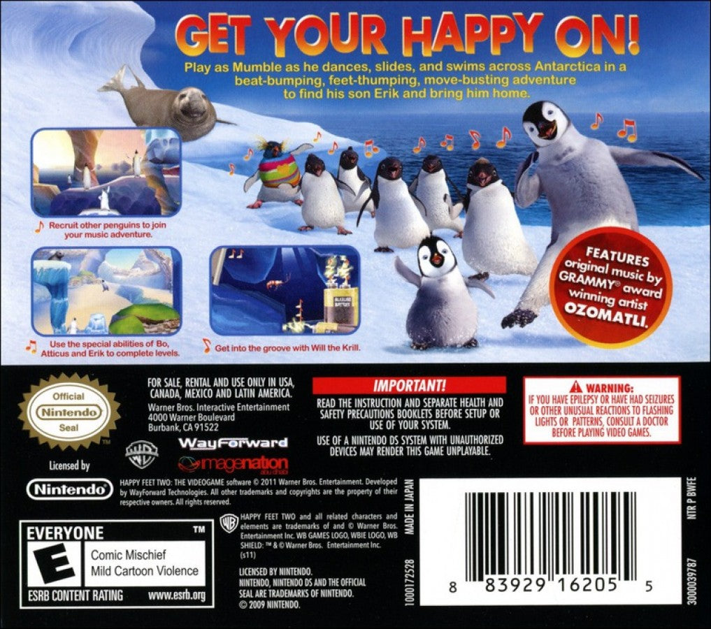 Happy Feet Two back of case for Nintendo DS (DS) musical rhythm adventure video game