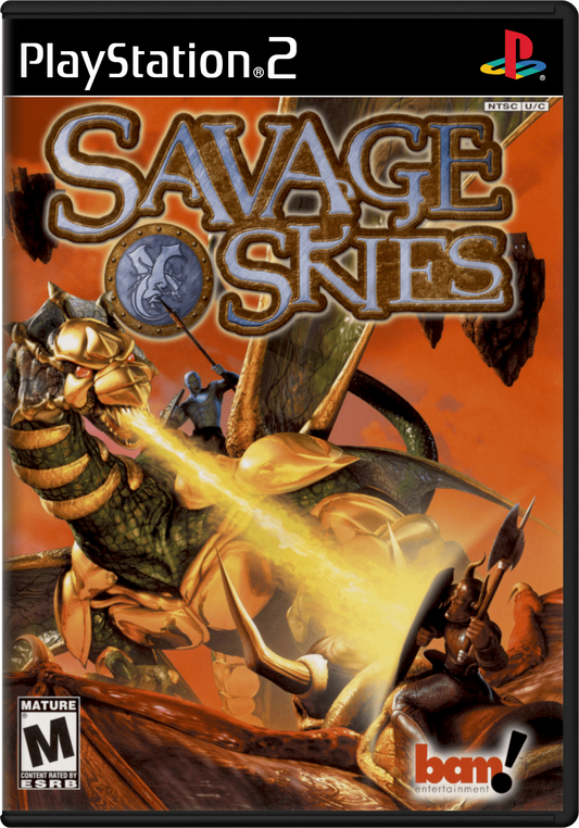 Savage Skies PS2 Sony PlayStation 2 fantasy aerial combat game dragon riding flying beasts air battles medieval fantasy setting multiplayer combat arcade flight gameplay retro gaming PlayStation 2 software video game title cover art