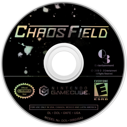 Chaos Field GameCube game featuring vertical scrolling shooter gameplay and intense arcade bullet-hell action disc