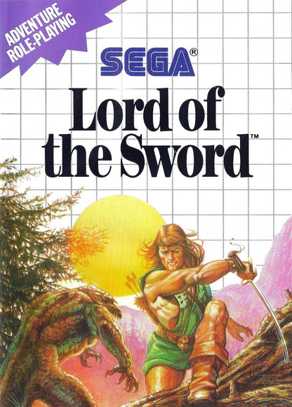 Lord of the Sword Sega Master System SMS for action adventure video game fans featuring medieval fantasy combat side scrolling exploration sword fighting enemy battles challenging stages powerful weapons boss encounters and classic Sega Master System gameplay collectible retro gaming appeal front cover art