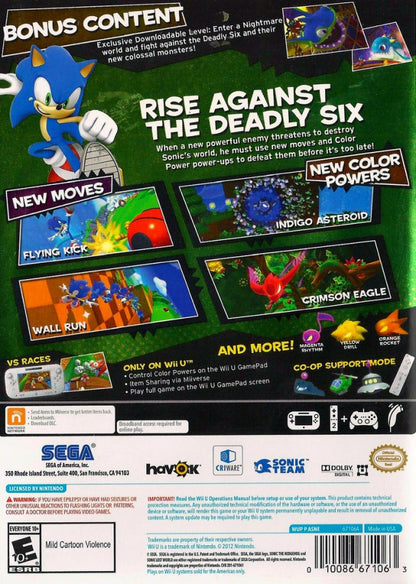 Sonic Lost World back cover art for Nintendo Wii U (WiiU) video game