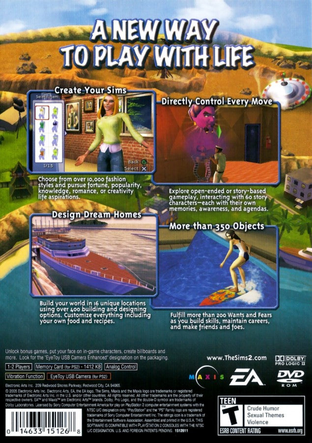 The Sims 2 PS2 PlayStation 2 life simulation game sandbox gameplay character creation social simulation open ended gameplay retro video game back of case