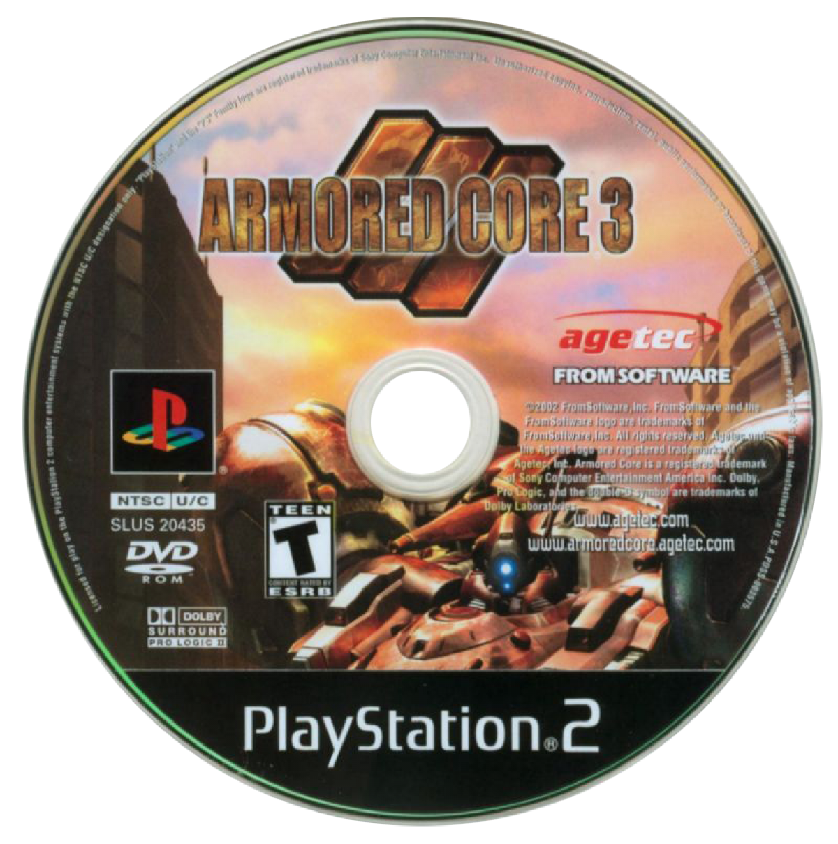 Armored Core 3 disc for the PlayStation 2 featuring mech combat simulation gameplay with deep customization of armored units fast paced mission based battles and sci fi mercenary storytelling from FromSoftware disc 