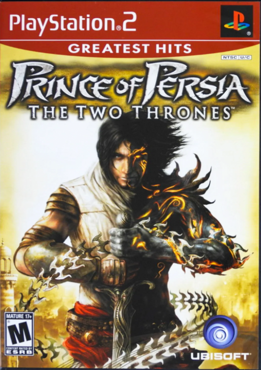Prince of Persia The Two Thrones Greatest Hits PlayStation 2 PS2 video game, action adventure, platforming and combat, classic Sands of Time series title front cover