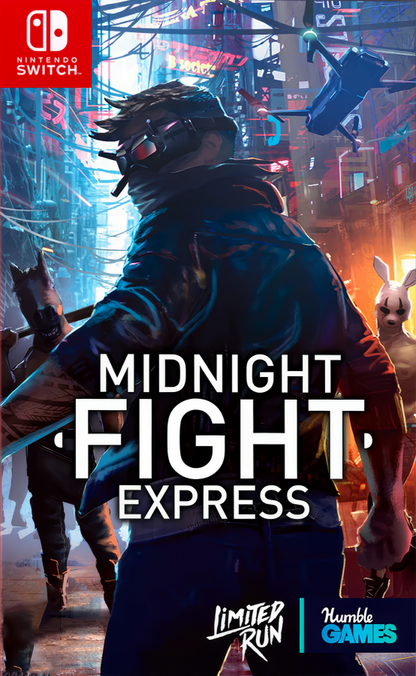 Midnight Fight Express Nintendo Switch inspired design featuring intense action brawler aesthetic fast paced hand to hand combat cinematic fight sequences urban underworld setting stylish martial arts gameplay adrenaline fueled missions presentation cover art