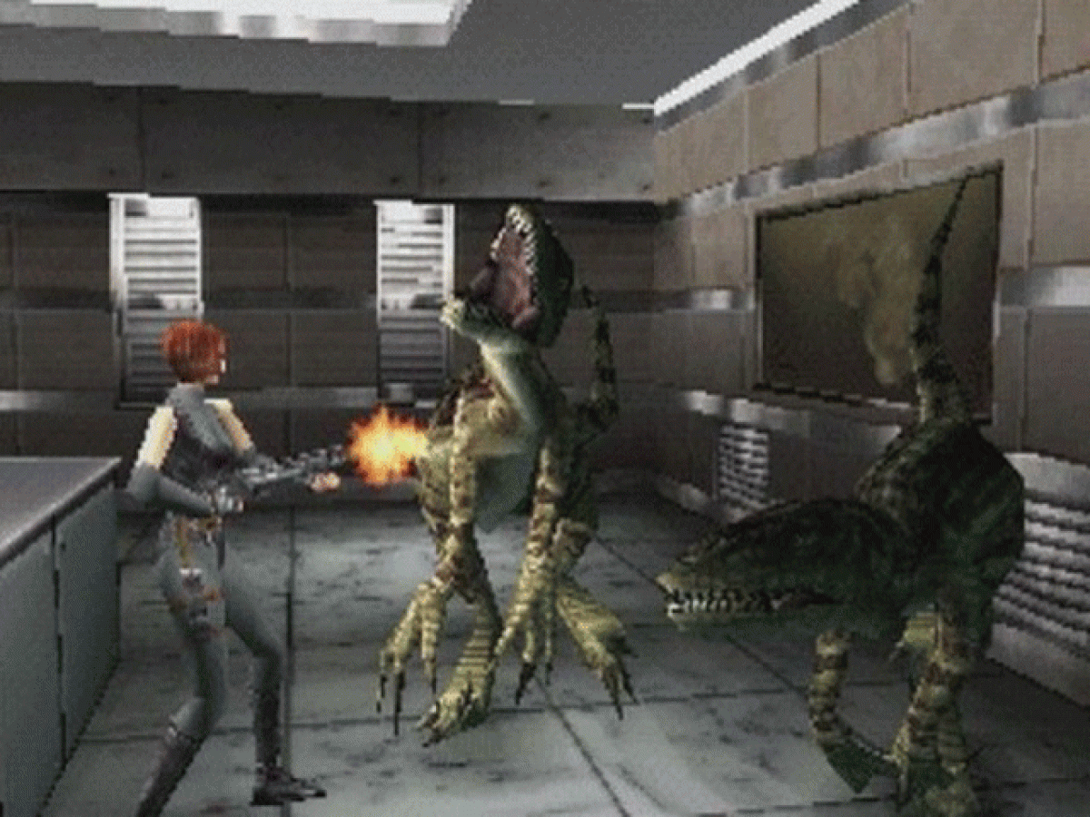 Dino Crisis PlayStation 1 survival horror game Regina and dinosaurs third-person combat puzzle solving futuristic setting gameplay