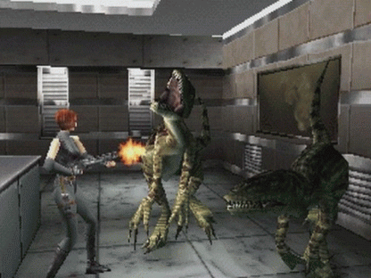 Dino Crisis PlayStation 1 survival horror game Regina and dinosaurs third-person combat puzzle solving futuristic setting gameplay