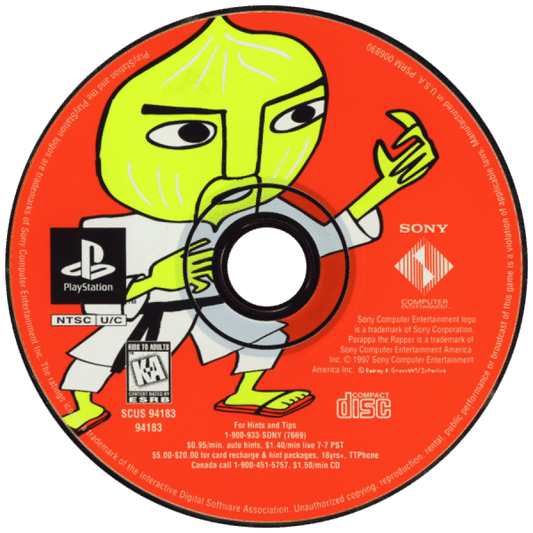 PaRappa the Rapper PlayStation 1 rhythm music video game unique 2D paper cut-out art style rapping action follow-the-leader gameplay Chop Chop Master Onion lessons catchy songs NanaOn-Sha Sony classic disc art