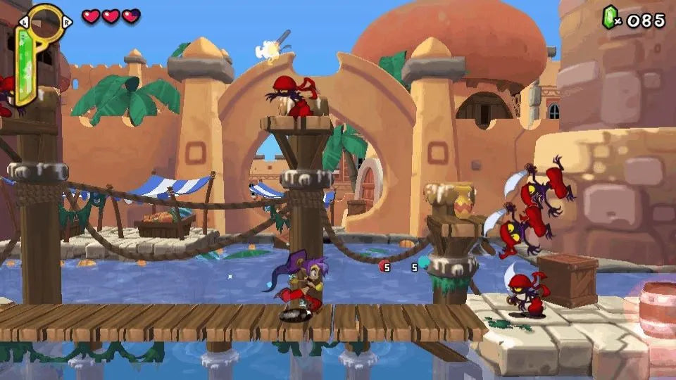 Shantae Half Genie Hero Risky Beats Edition game featuring colorful 2D platforming action, rhythmic gameplay elements, and anime inspired adventure starring Shantae gameplay