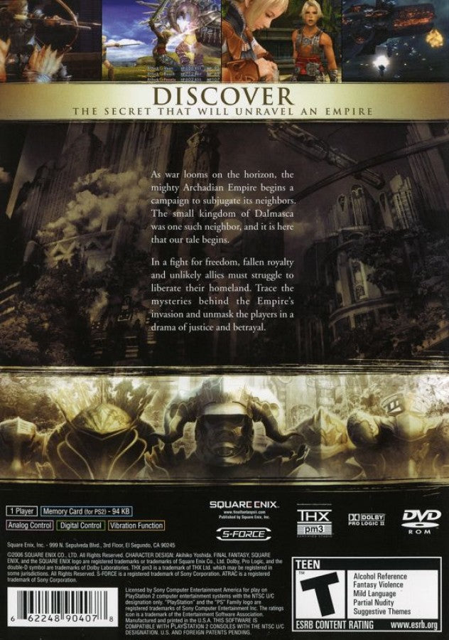 Final Fantasy XII back of case for PlayStation 2 (PS2) fantasy role-playing adventure video game
