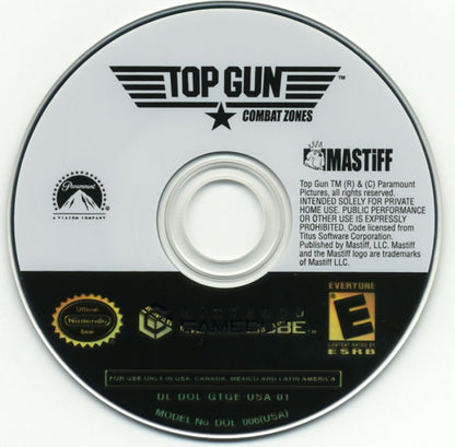 Top Gun: Combat Zones disc for Nintendo GameCube (GC) aerial combat flight simulation video game