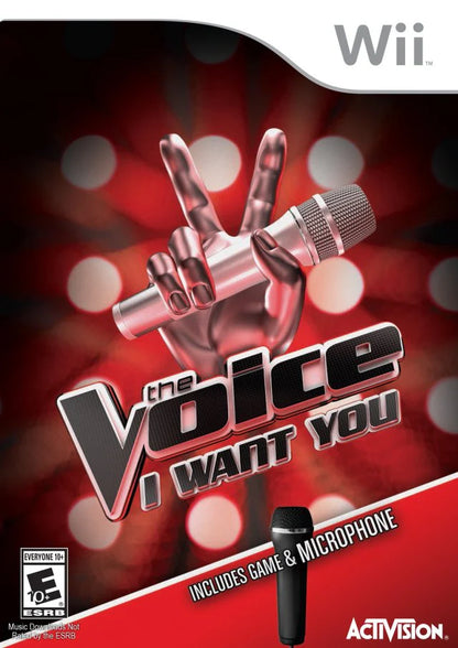 The Voice: I Want You cover art for Nintendo Wii (Wii) featuring karaoke party gameplay with motion‑controlled singing, hit songs from the TV show, and competitive performances