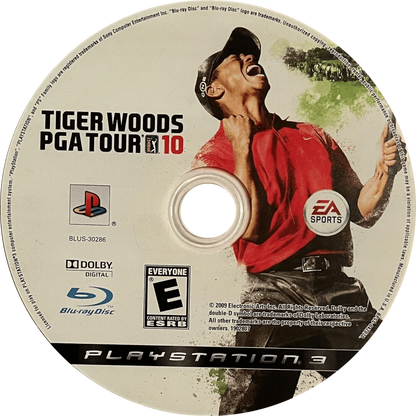 Tiger Woods PGA Tour 10 PlayStation 3 golf simulation video game featuring the US Open at Bethpage Black precision putting controls real-time weather from The Weather Channel and Tournament Challenge mode reliving historic golf moments disc