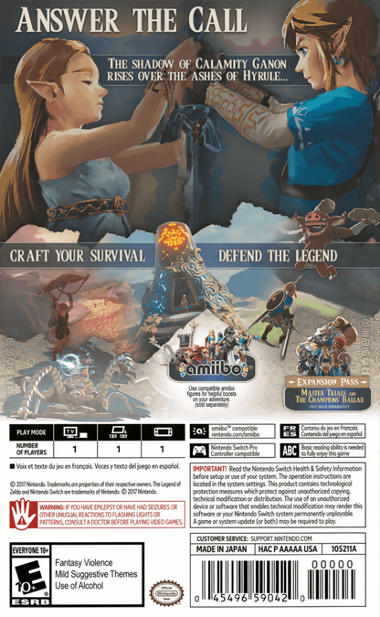The Legend of Zelda Breath of the Wild back of box for Nintendo Switch NS video game
