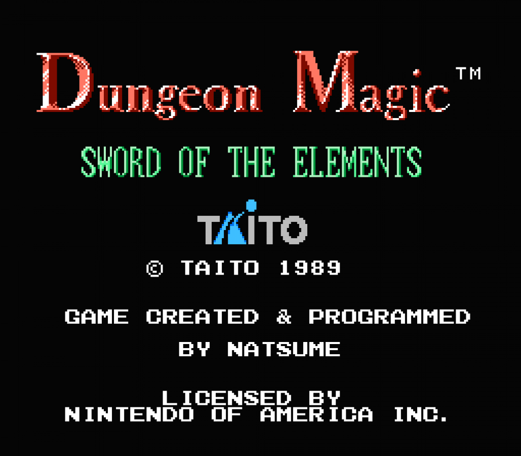 Dungeon Magic NES Nintendo Entertainment System fantasy action adventure RPG dungeon crawler spellcasting magic combat side scrolling gameplay Taito retro 8 bit gaming cartridge video game title title screen