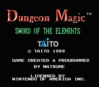 Dungeon Magic NES Nintendo Entertainment System fantasy action adventure RPG dungeon crawler spellcasting magic combat side scrolling gameplay Taito retro 8 bit gaming cartridge video game title title screen