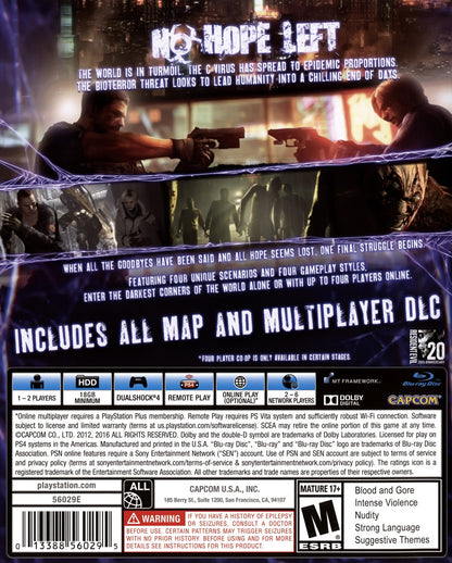 Resident Evil 6 Greatest Hits PlayStation 4 PS4 for survival horror action video game fans featuring third person combat multiple campaigns Leon Kennedy Chris Redfield and Jake Muller intense gunfights zombie and bio-organic enemies cooperative multiplayer cinematic storytelling global outbreak missions and immersive horror adventure collectible gaming appeal back cover art