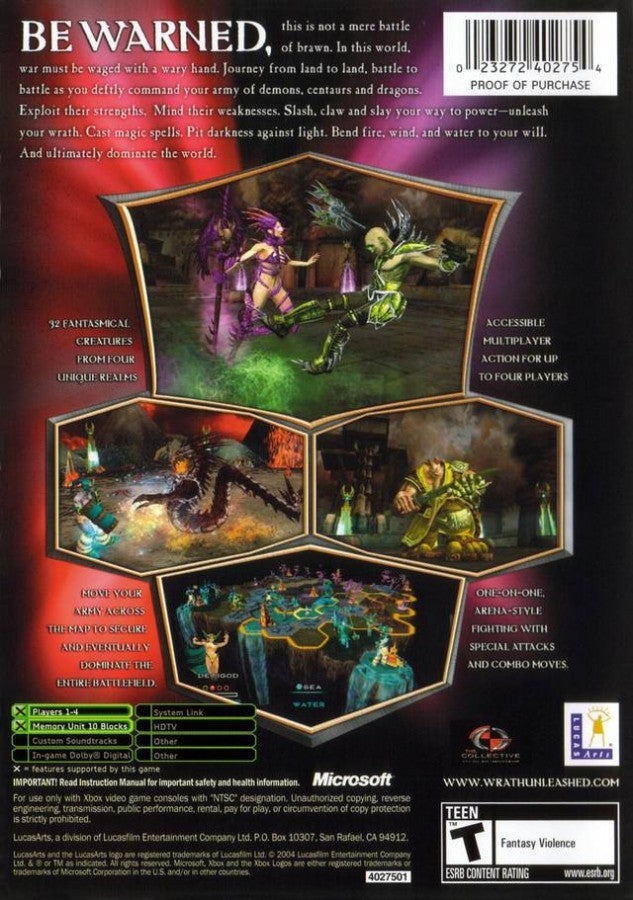 Wrath Unleashed back cover art for Xbox (XBOX) video game