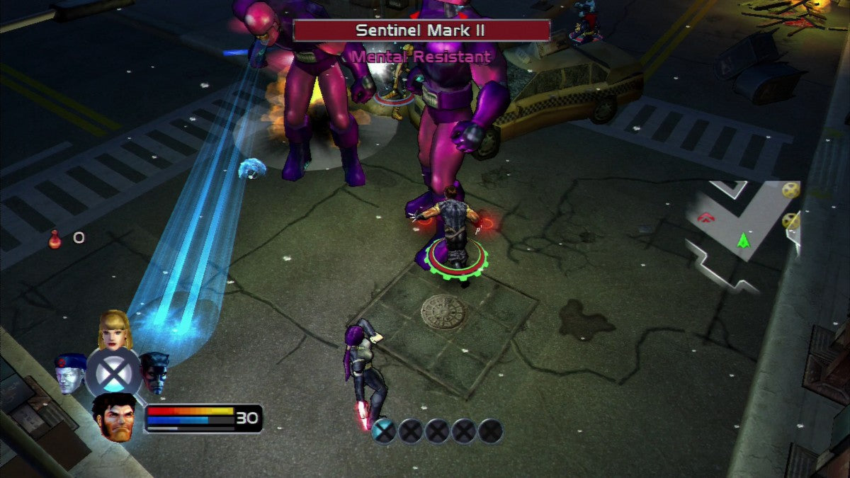 X-Men Legends game for the PlayStation 2 featuring action RPG gameplay with real time combat team based mechanics character progression and cooperative multiplayer as players control a squad of X-Men battling through story driven missions against iconic Marvel villains gameplay 