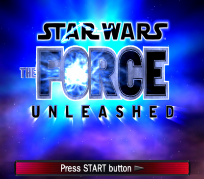 Star Wars: The Force Unleashed – PlayStation 2 (PS2) video game title screen, action-adventure lightsaber combat.