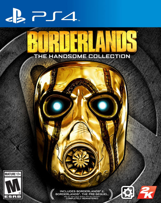Borderlands The Handsome Collection PS4 game featuring cooperative looter-shooter gameplay, over-the-top humor, and remastered Borderlands adventures cover art